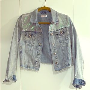 Semi-Cropped Jean Jacket w Sequins on Top Half, Sunset & Spring @ Bloomingdales